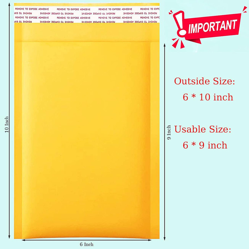 Kraft Bubble Mailers 6X10 Inch 100 Pcs,Small Self-Sealing Mail Shipping Bags,Yel gallery