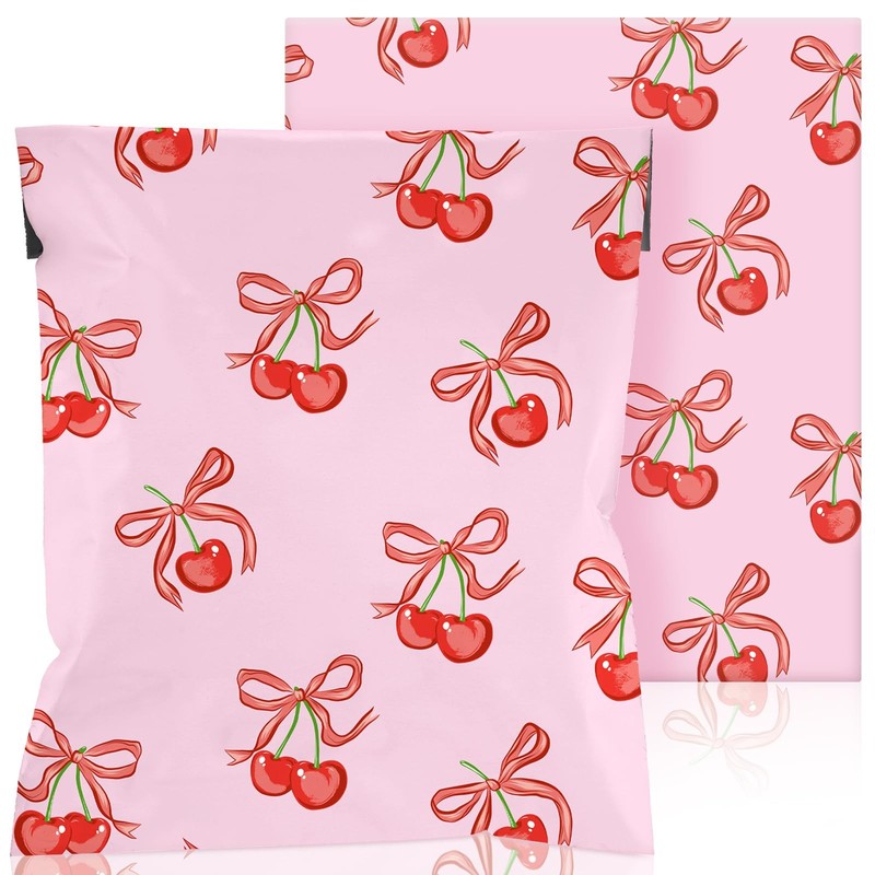 200 PCS Pink Cherry Bow Poly Mailers 10×13 Inch Designer Shipping Bags