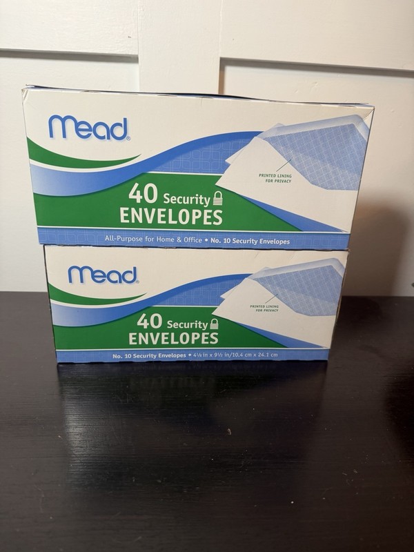Lot of 2 Mead No.10 Security Envelopes 4-1/8″ X 9-1/2″, White, 80 Total USA
