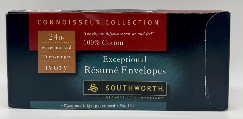 Southworth Resume Envelopes 25 Ct 100% Cotton No. 10 – 24 lb. Ivory R141-10 C-1
