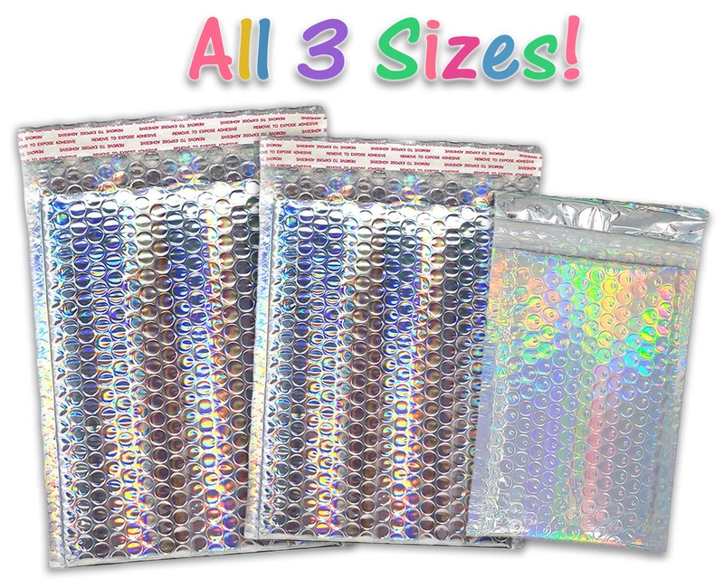 3 Sizes, 4x8, 6X10, 8X12 Assorted Combo Pack Padded Metallic Bubble Mailers Poly gallery