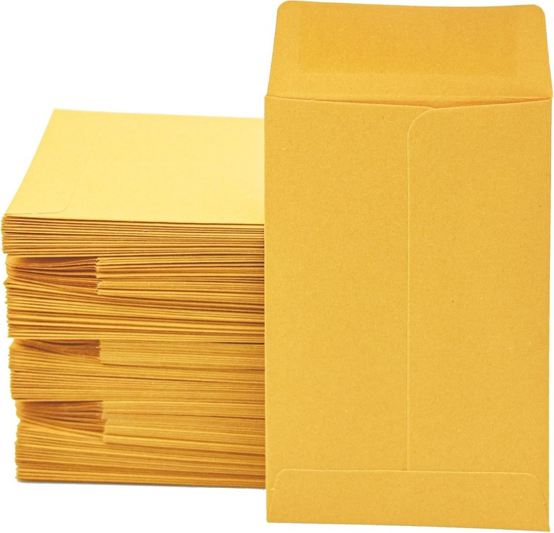 #1 300 Pcs Small Coin Envelopes 2.25″ x 3.5″ with Gummed Flap, Yellow Kraft Mini