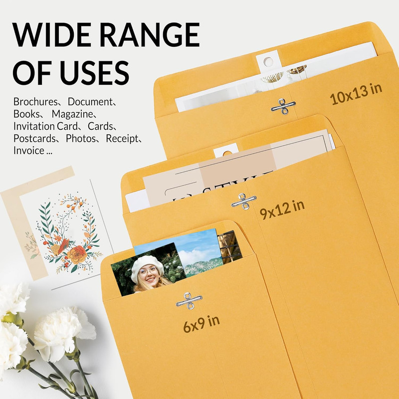 9"X12" Envelopes, 28-Lb Heavyweight Kraft Paper, 100 Count, Brown Envelopes with gallery