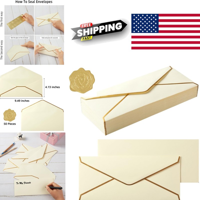 Durable Paper Envelopes 50 Count Cream Color for Baby Showers and Graduations