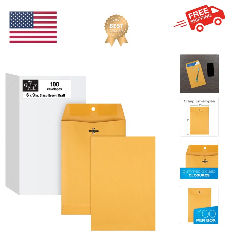6 x 9 Clasp Envelopes, Clasp and Gummed Closures for Storing or Mailing, 28 l…