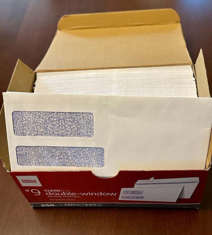 Double-Window #9 Security Envelopes 3-7/8 x 8-7/8 Office Depot 242 Envelopes gallery