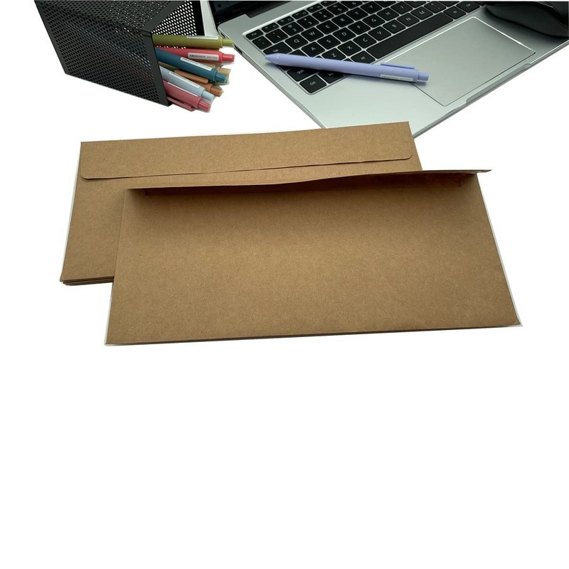 Burasari 80Qty#10 Brown Kraft Business envelopes 4.125 x 9.5 inches, brown gallery
