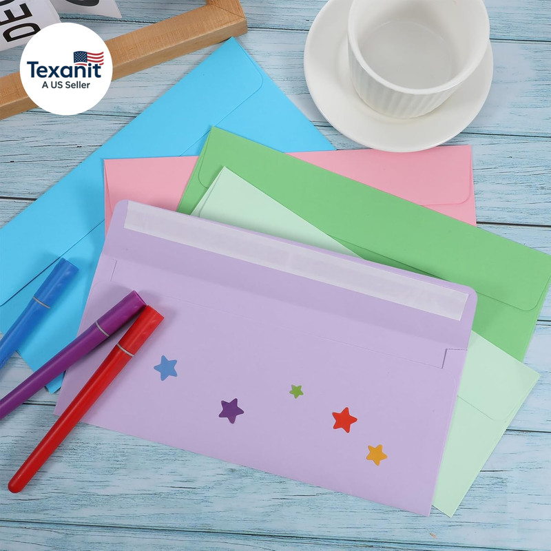200 PCS Colorful Envelopes #10 Letter Size Business Envelopes Self Seal Square F gallery