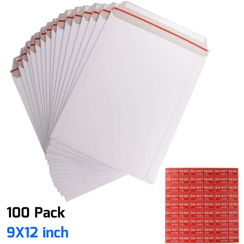 100Pcs 9X12″ Self Seal CD/Photo Document Rigid Mailers White Cardboard Envelopes