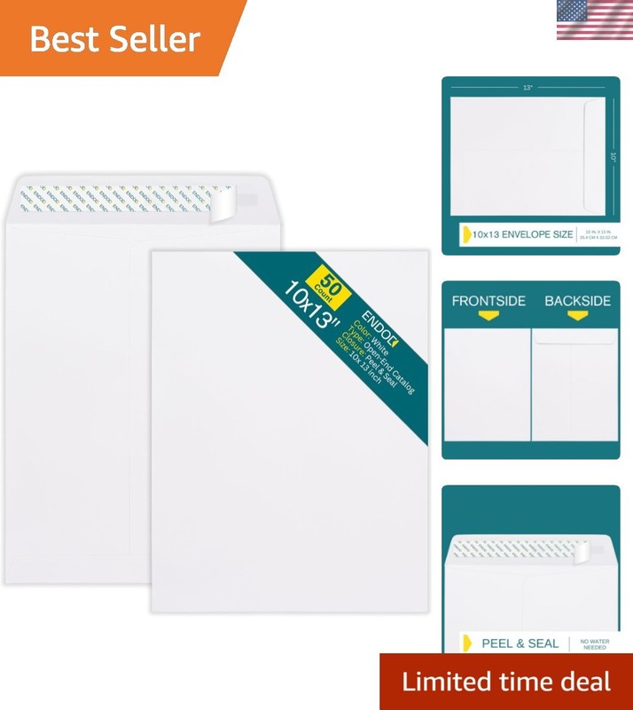 10×13 White Self-Sealing Envelopes – 50 Pack for Oversized Documents