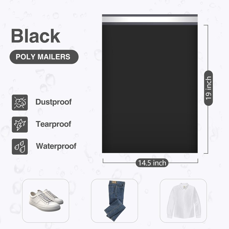 Poly Mailers 14.5x19 Inch Black 100 Pack Large Shipping Bags #7 Strong Thick ... gallery