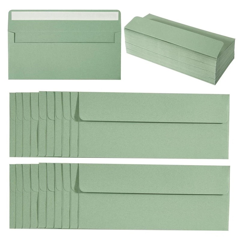 100 Pack Sage-Green #10 Business Envelopes Self Seal Standard Envelopes for O…