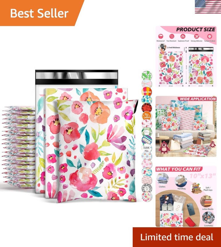 Durable 10×13 Floral Poly Mailers – 100Pack Self-Sealing Envelopes for Shipping
