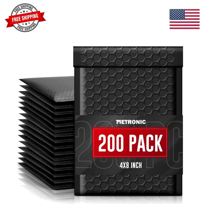 Black Bubble Mailers 4×8 Inch 200 Pack Usable Size 4×7, Small Padded Envelope…