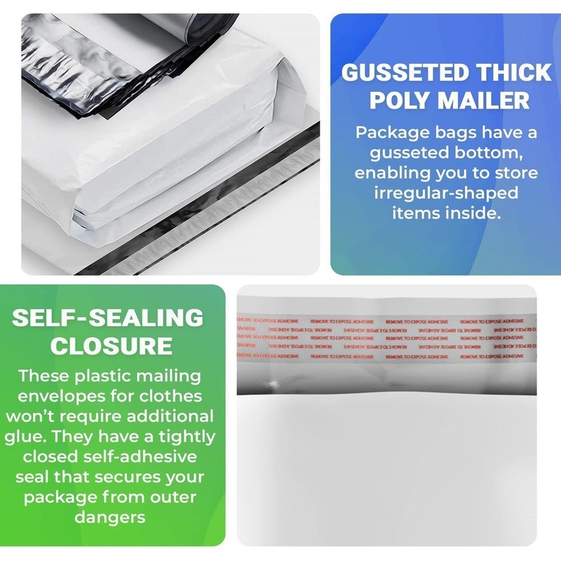 Gusseted Mailer 10 x 13 x 2 White Poly Mailers 1000 Pack gallery