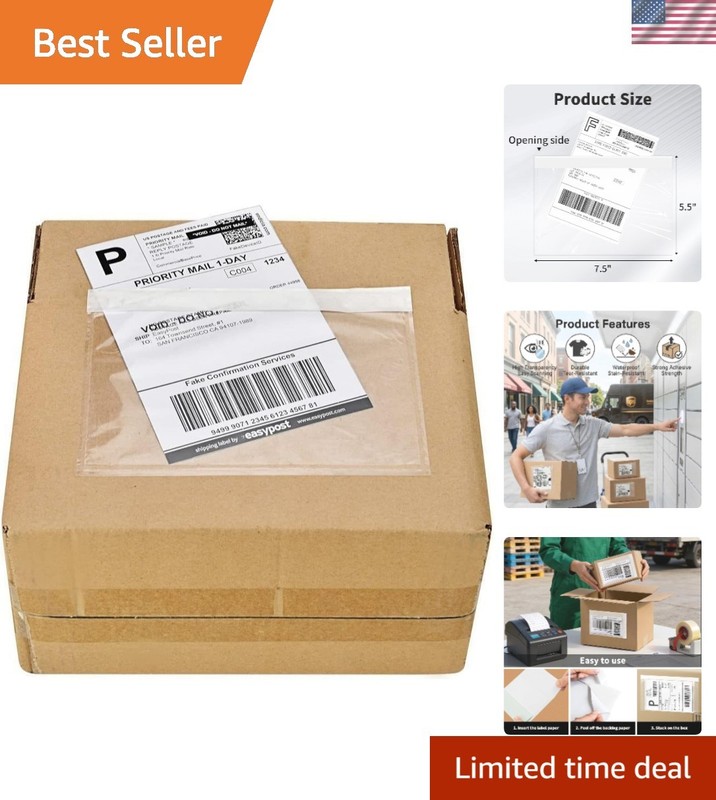 7.5″ x 5.5″ Clear Adhesive Top Loading Packing List/Shipping Label Envelopes …