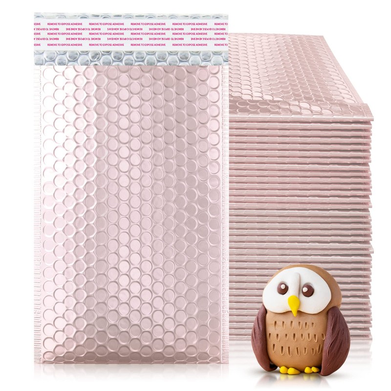 Rose Gold Metallic Bubble Mailers 5×9″, 250 Pack Waterproof Packaging Envelopes