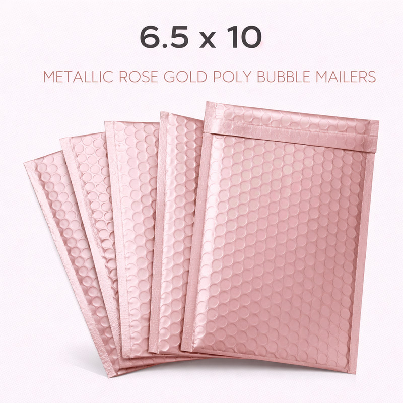 6.5×10 Metallic Rose Gold Poly Bubble Mailers Padded Self Seal Shipping