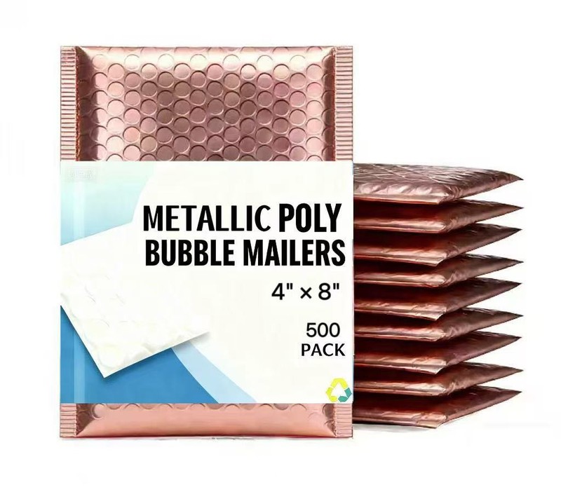 4×8 Metallic Poly Bubble Mailer Padded Shipping Envelope, Rose Gold, 500 Pieces