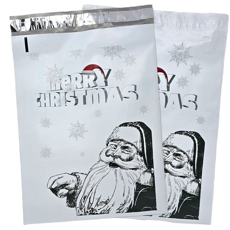 10×13 Merry Christmas from Santa Poly Mailers, Graphite Art Flat Self Seal Shir