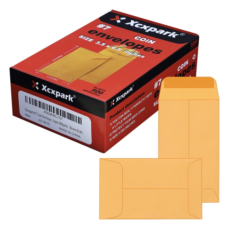 500 PCS #7 Coin Envelopes, 3.5 x 6.5 inches Brown Kraft Envelopes Classic Sma…