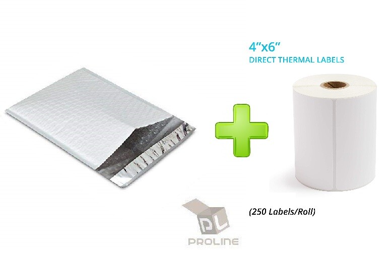 250 #0 Poly Bubble Envelopes Shipping Mailers 6 x 10 + 250 Direct Thermal Labels