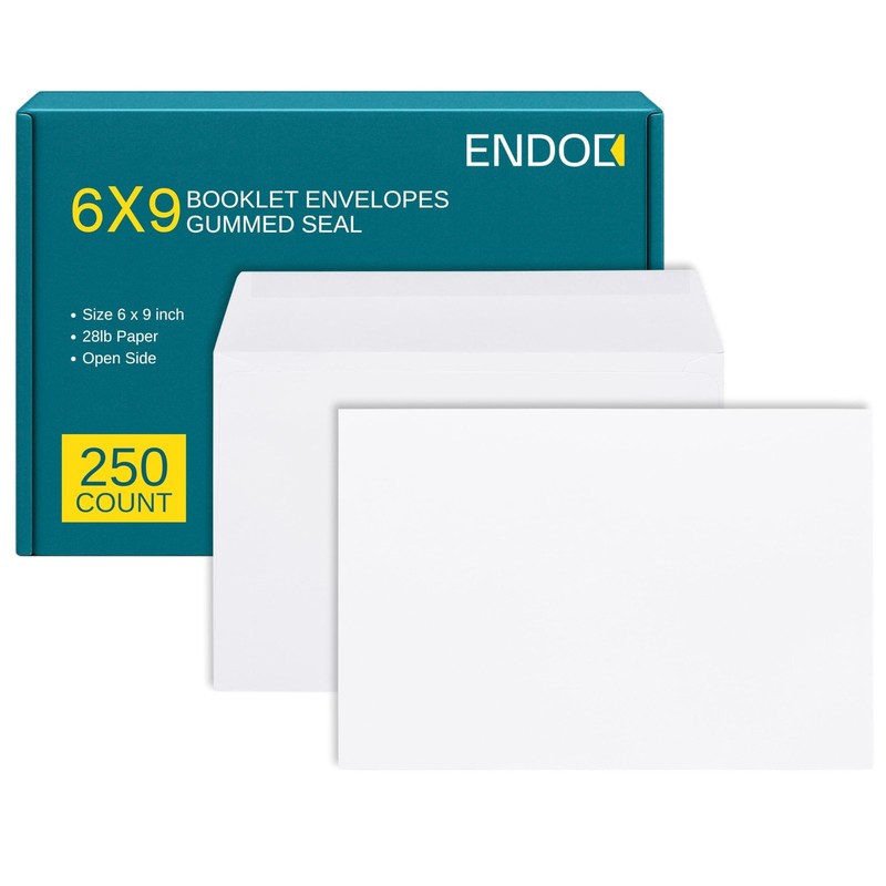 6×9 Booklet Envelopes-250 pack-Mailing Envelopes with Gummed Seal-White Letter