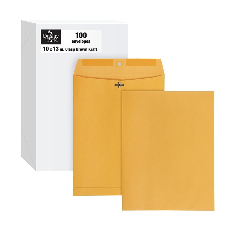 Quality Park 10×13 Clasp Envelopes Brown Kraft Heavy 32lb Gummed Flap 10 Pack