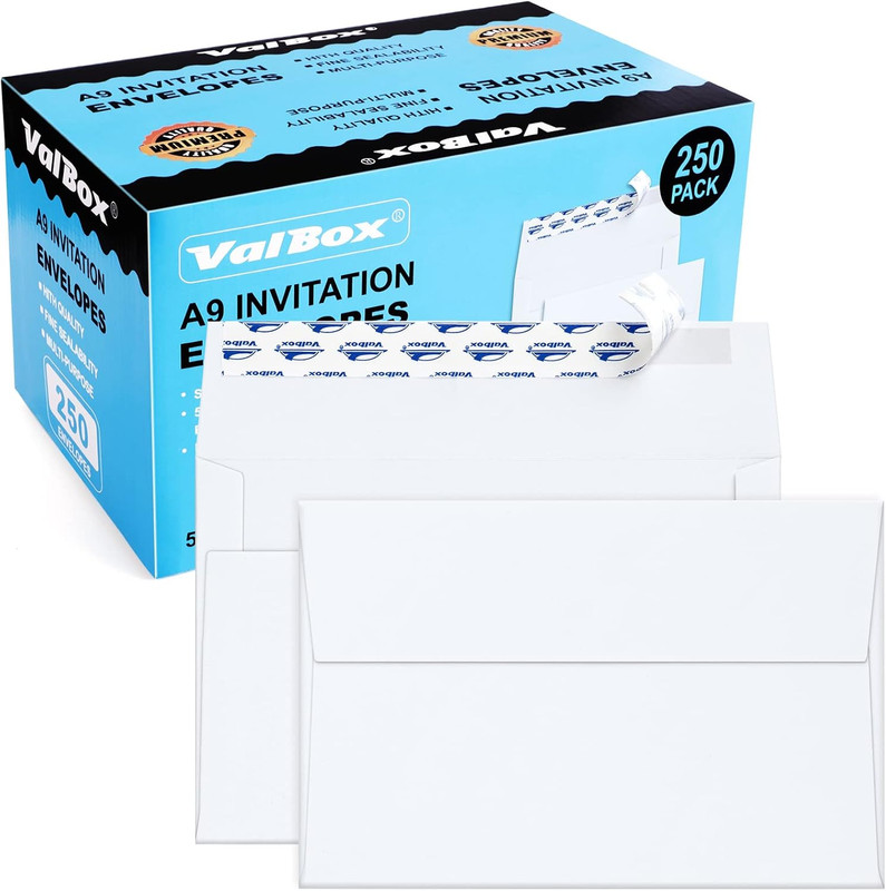 A9 Invitation Envelopes 250 Qty 5-3/4 X 8-3/4″ White Envelopes Self Seal for Inv