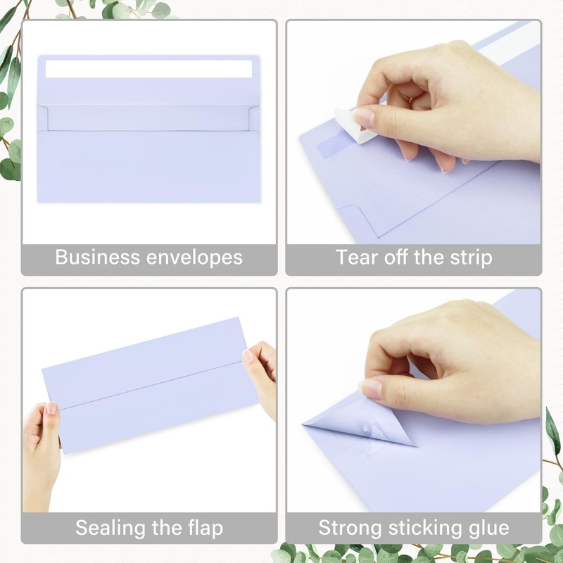 50 Pack #10 Business Envelopes, Self Seal Standard Lavender Envelopes for Secure gallery