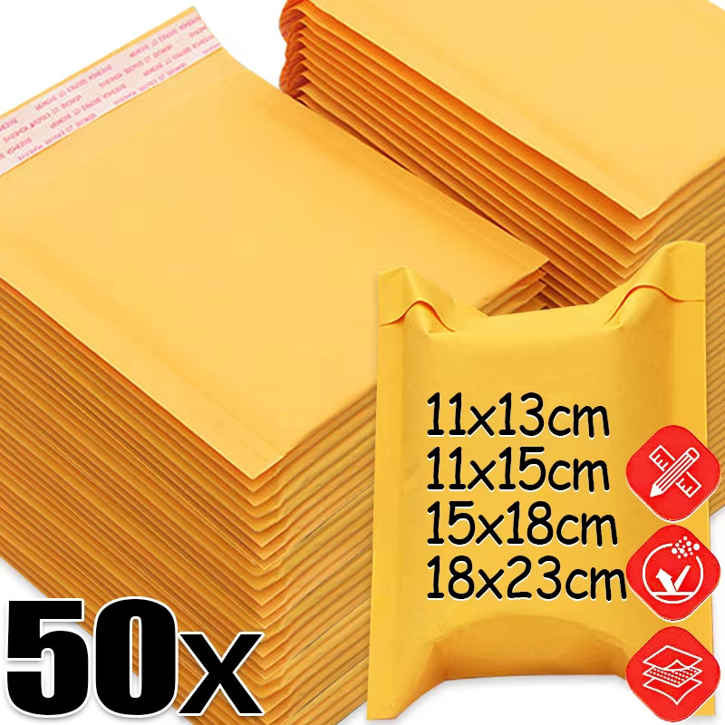 50/10X Kraft Paper Bubble Mailers Envelopes Bags Bubble Mailing Bags Home Yellow gallery