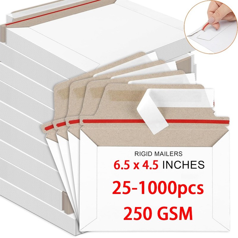 25-1000pcs 6.5 x 4.5 White Rigid Photo Shipping Flats Cardboard Envelope Mailers