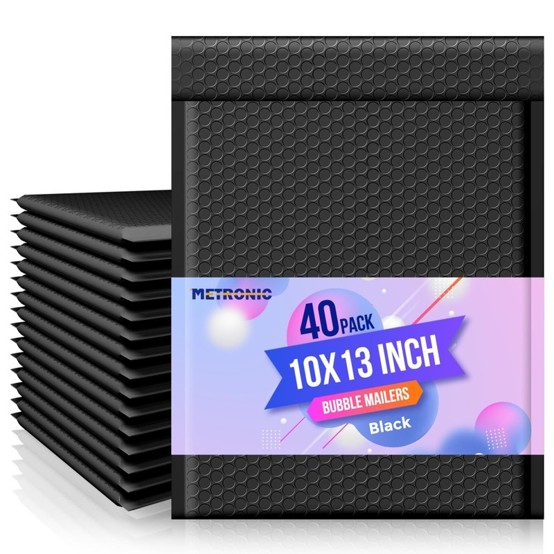Metronic Bubble Mailer 10X13″ Black 40 Pack, Poly Padded Envelopes Waterproof Sh