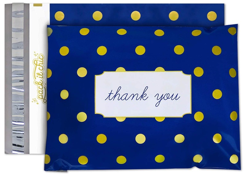100 PCS 10×13 Inch Navy Polka Dot Thank You Poly Mailer Shipping Bag