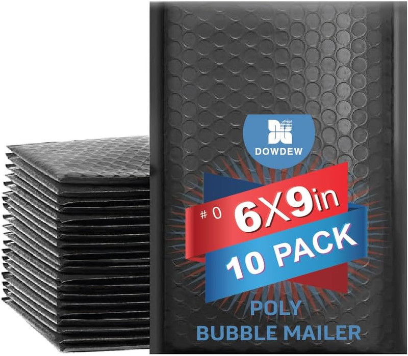 Water Resistant Bubble Envelope Mailers [10 Pack] 6 Inch X 9 Inch #0 Black Poly