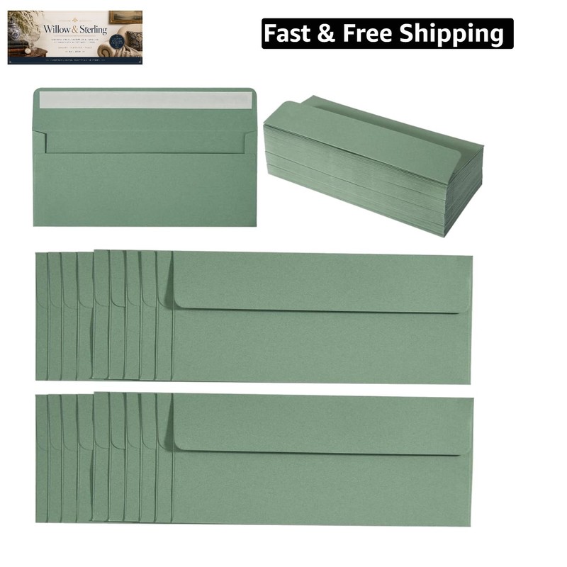 50 Pack Sage-Green Business Envelopes Self Seal Standard Envelopes for Office…