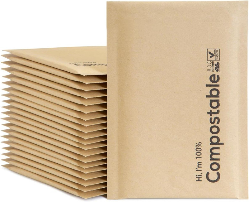 6X10 100% Biodegradable Bubble Mailers,25 Count Kraft Brown #0 Compostable Padde