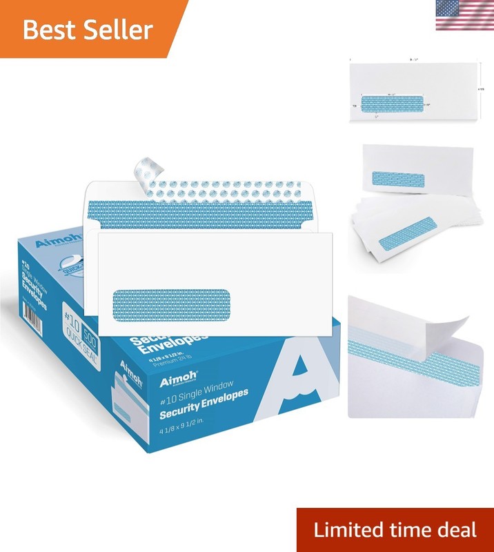 Secure Self-Seal Business Envelopes, 500 Pack with Tinted Window, 4-1/8 x 9-1/2