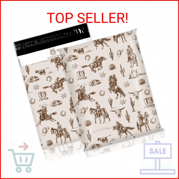 JarThenaAMCS 100 Pcs Western Cowboy Poly Mailers 10 x 13 Inch Brown Wild Rodeo C