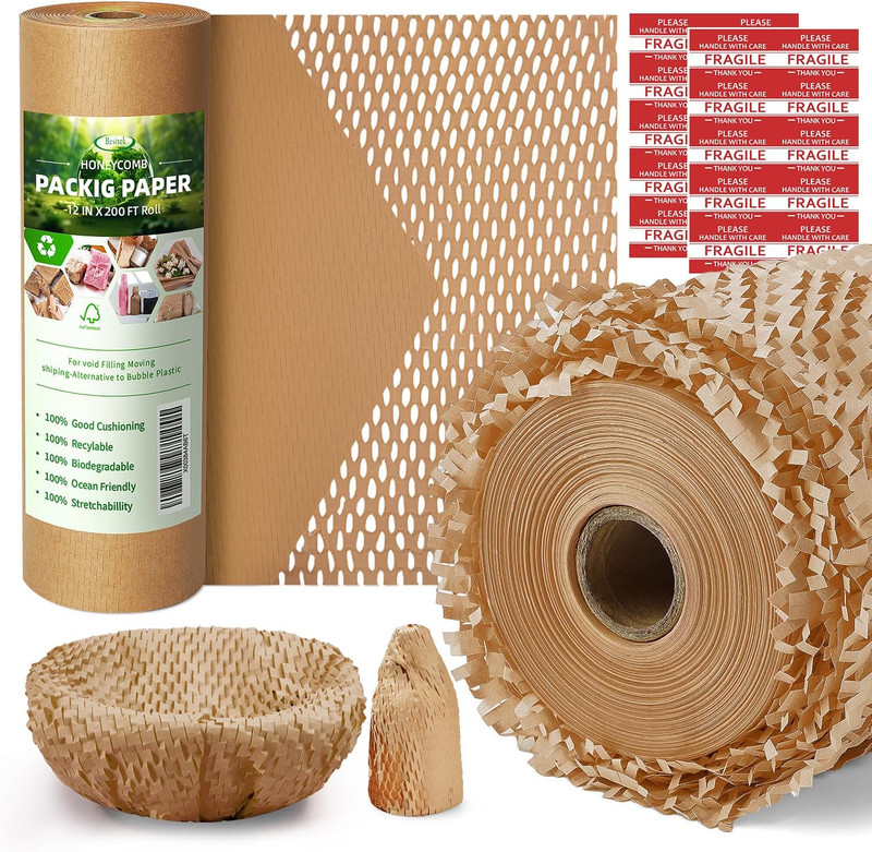Honeycomb Packing Paper,12″ W x 200′ L Bubble Cushioning Wrap for Moving,Product