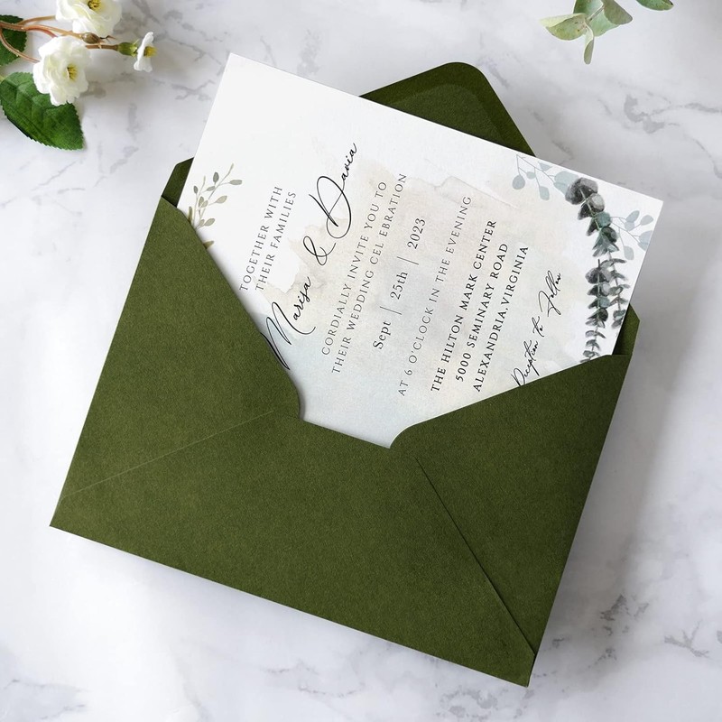 Self-Seal 50 Pack Olive Green 5x7 Envelopes - Ideal for Weddings & Events gallery