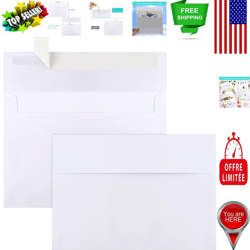 50 Self-Seal White A7 Envelopes – Perfect for Invitations, Photos & Mailings
