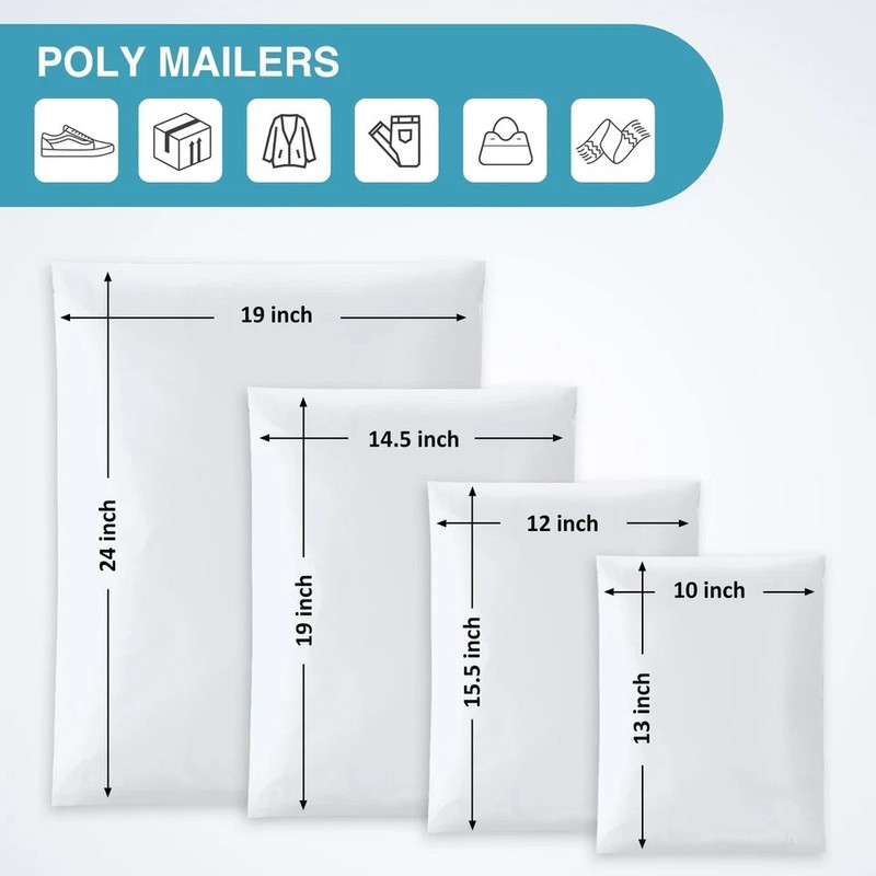 UCGOU 100 White Poly Mailers Variety Pack: 10x13, 12x15.5, 14.5x19, 19x24 gallery