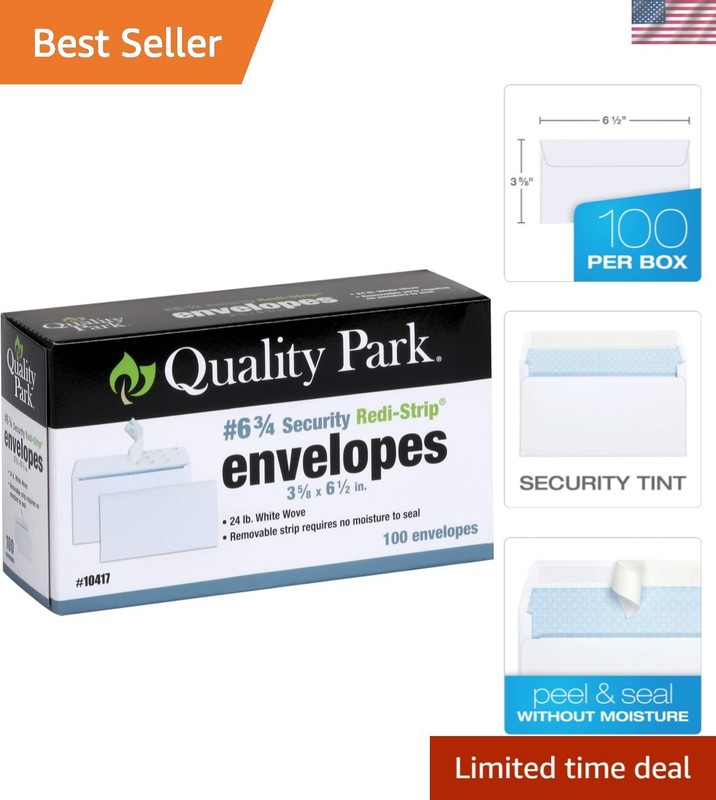 3/4 Security Envelopes with Enhanced Protection – 24-lb White Wove, 100/Box