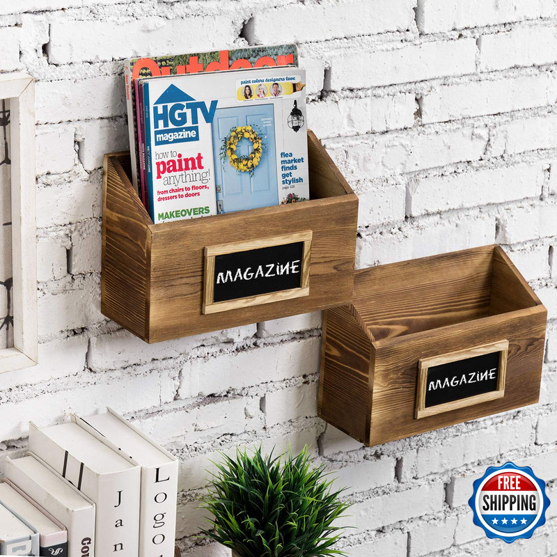 Mygift Rustic Burnt Wood Wall Mounted Mail File Magazine Holder Sorter Rack