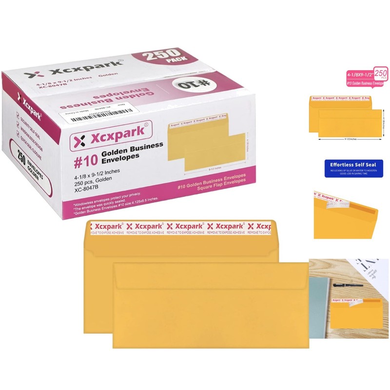 Professional Golden Self Seal Security Envelopes – 250 Count, Strong Protection
