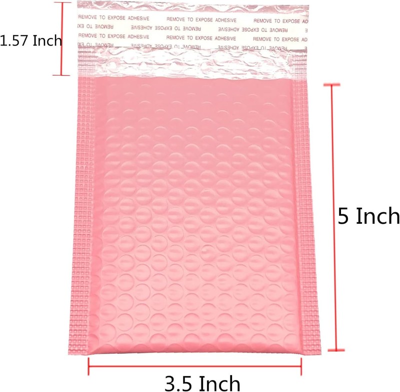 50 Pack Pink Poly Bubble Mailers 3.5 x 5 In Padded Shipping Envelopes Bags Bulk