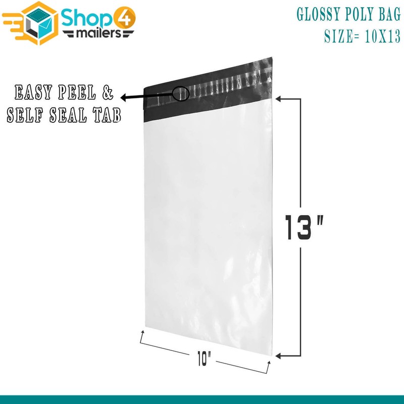 300 10×13 Glossy White Poly Bag Mailer Envelopes 1.7 Mil Free 2 Day Shipping