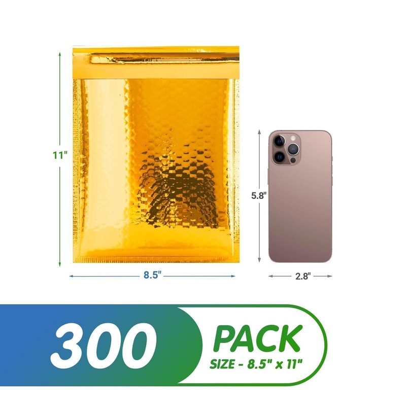 Gold Metallic Bubble Mailers Padded Waterproof Self Seal 300 Count 8.5 x 11 in gallery