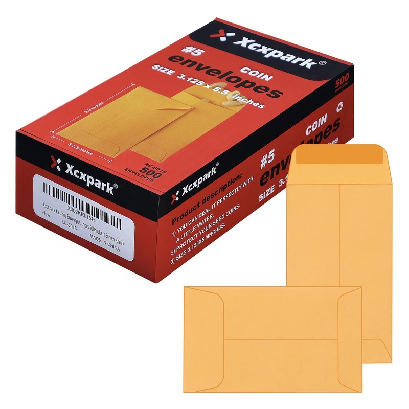 Coin Envelopes #5 Brown Kraft 500 PCS 3.125 x 5.5 inches Self Adhesive Flap